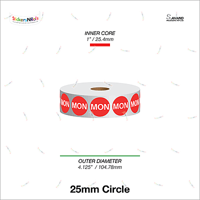 25mm Circle MON (Monday) - 1" Core / 4.125" Outer Diameter