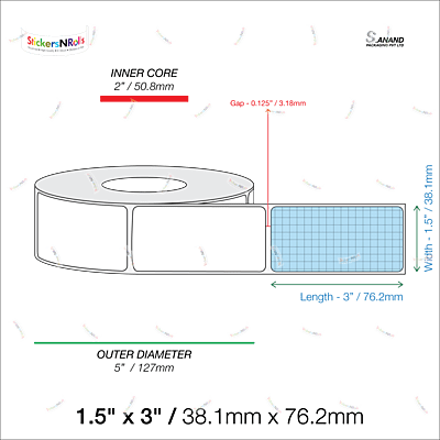 1.5" x 3" Inkjet Roll Labels - 2" Core / 5" Outer Diameter