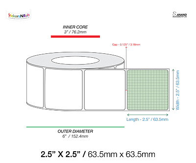 2.5" x 2.5" Inkjet Roll Labels - 3" Core / 6" Outer Diameter